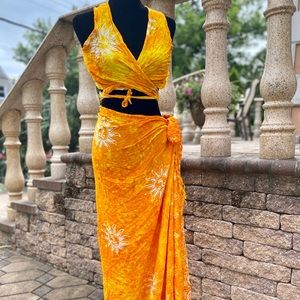 Womens Summer Wrap Tie Crop Top and skirt set